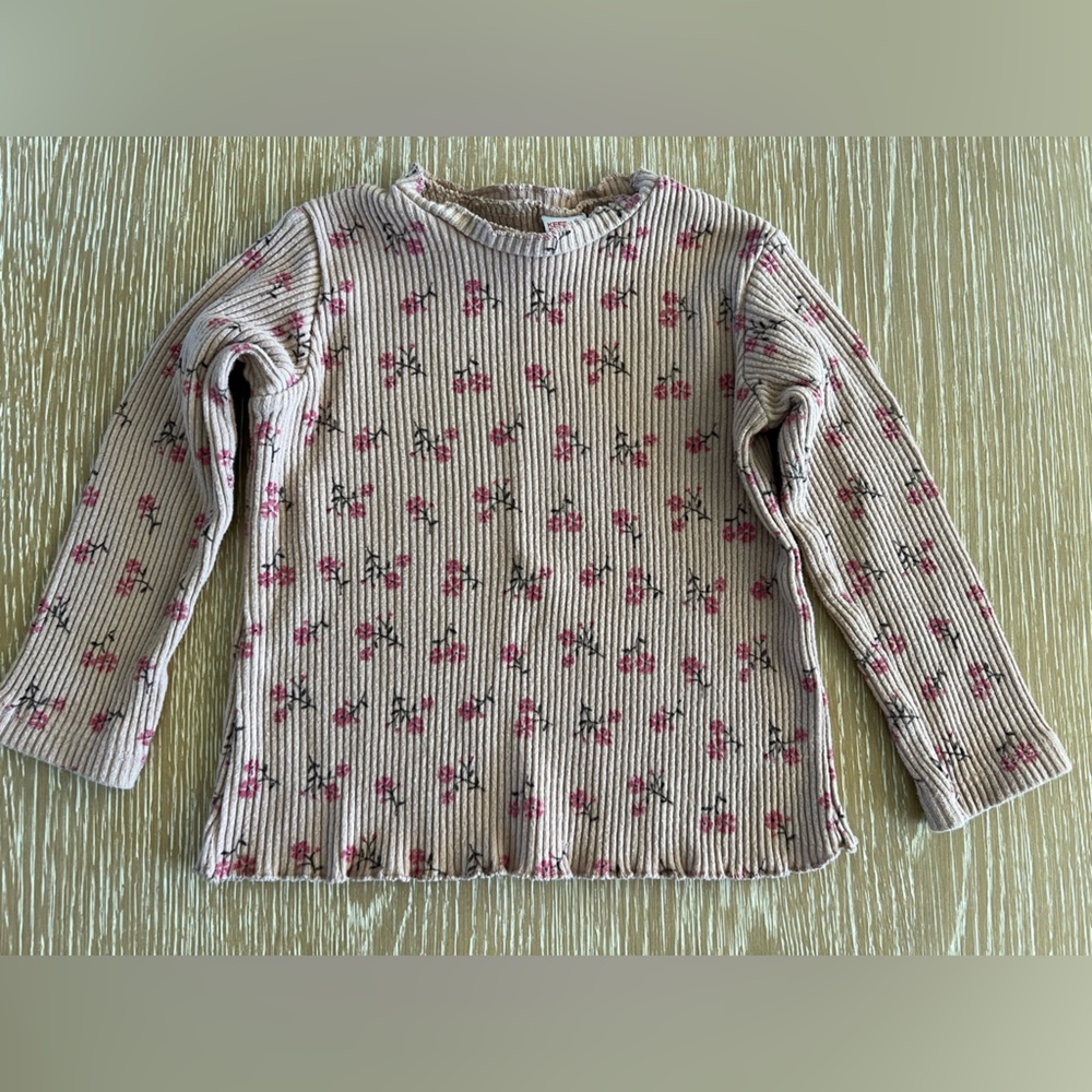 Zara Pink Floral Ribbed Top